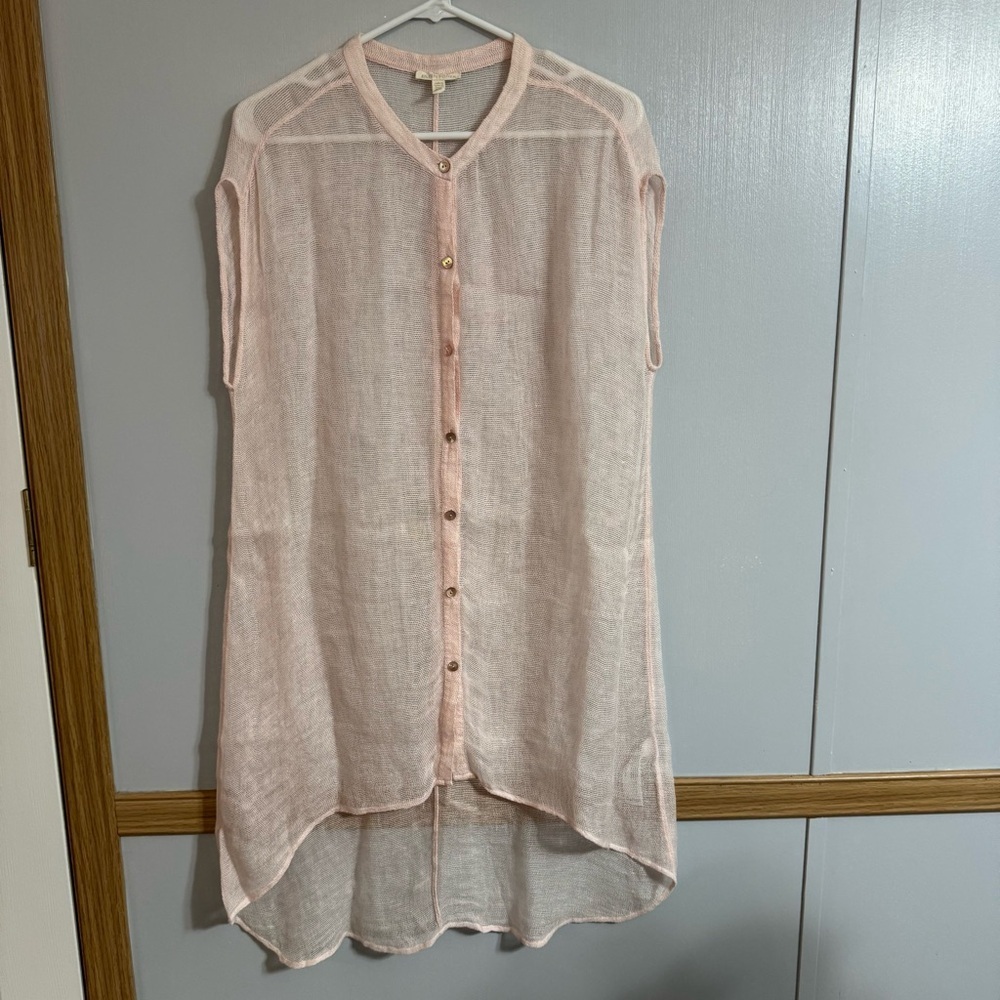 Eileen Fisher Light Pink Linen Blend Sheer Swimsuit Coverup Top Size Medium - Picture 4 of 9